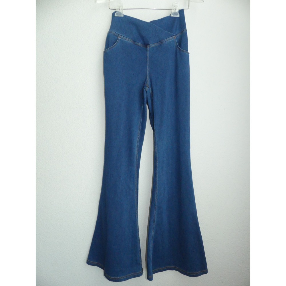 Halara Flex High Waisted Crossover Flare Denim Pull On Medium Tall Boho NWT